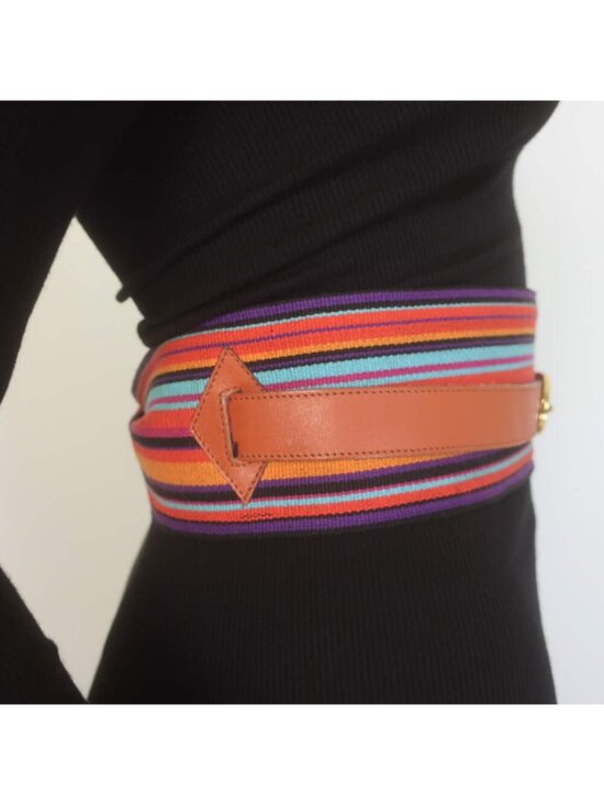 Vintage Saint Laurent Rive Gauche Striped Canvas Wrap Belt Multicolor/Brown main image 6
